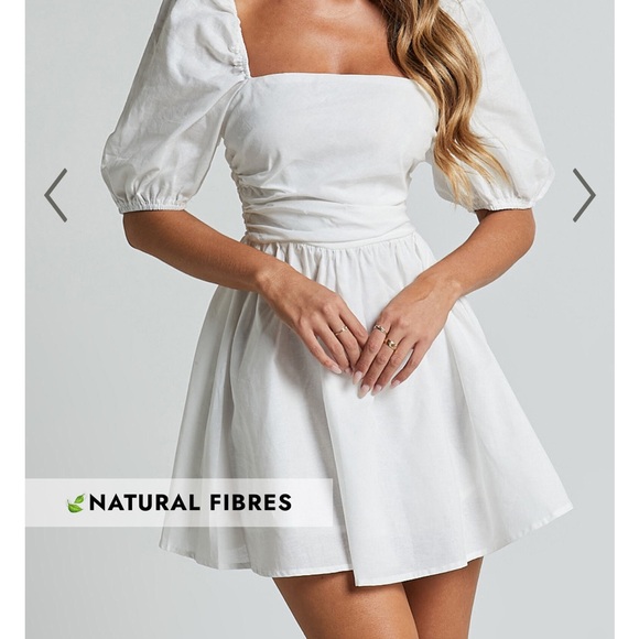 Showpo mini white dress with puff sleeves. Lenin material. Worn once. - Picture 2 of 2